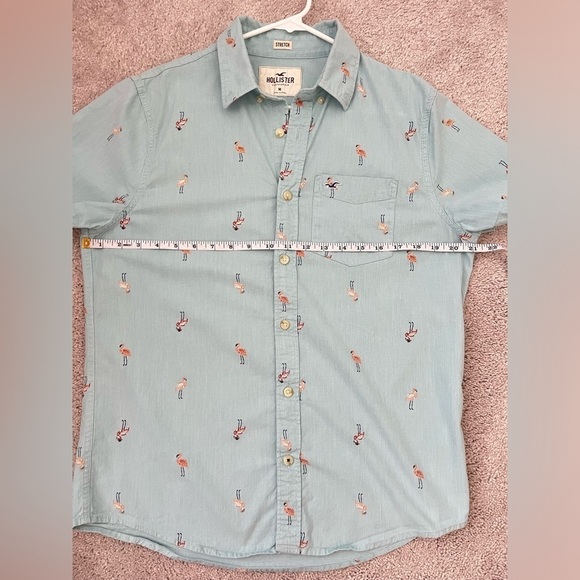 Hollister men's collared button down shirt Medium teal flamingos resortwear Prep - Picture 5 of 8